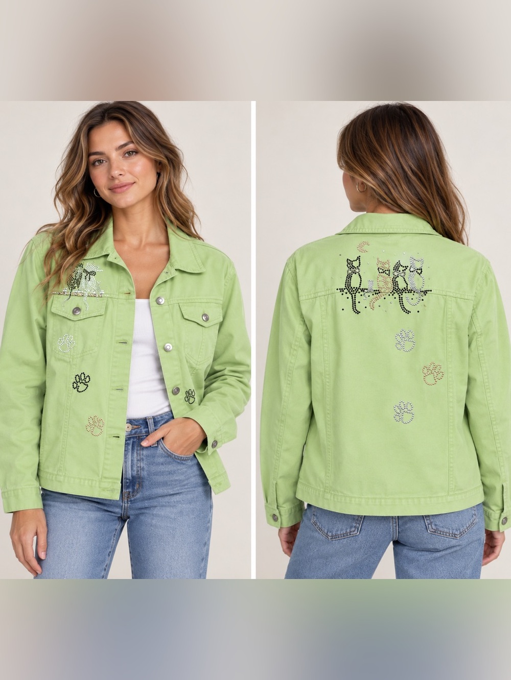 100% cotton lime, green studded jacket.